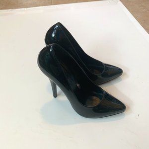 Devious Size 10 Patent Stiletto Spike Pumps